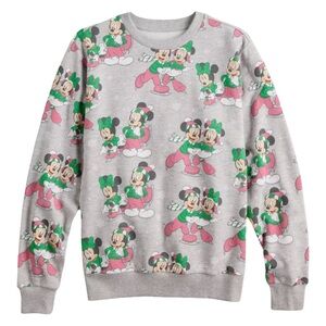 Disney Women Mickey Minnie Ice Skating‎ Gray Sweatshirt Holiday Christmas XS NWT